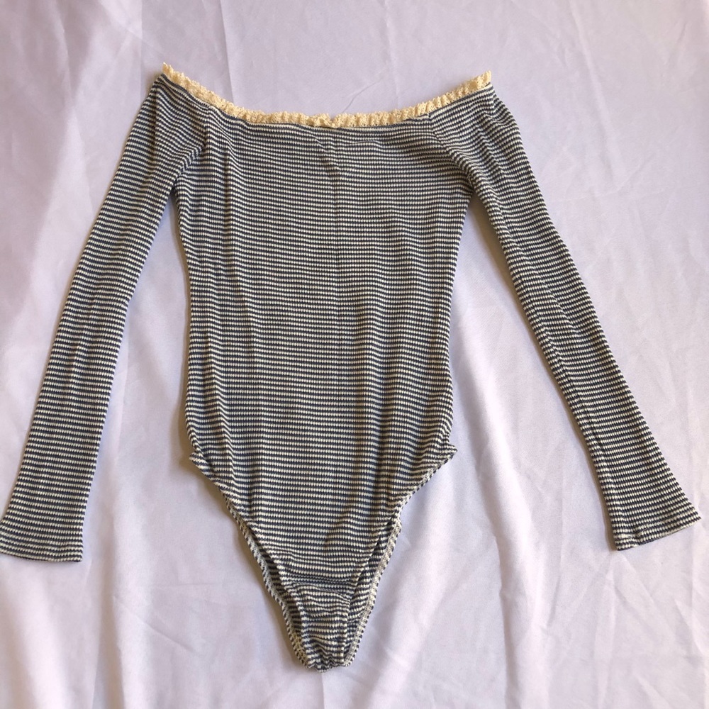 Creme and Light Blue Body Suit
